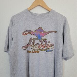 Aladdin Hotel & Casino Vintage Graphic T-shirt Grey Gold Puff Paint Purple Tee